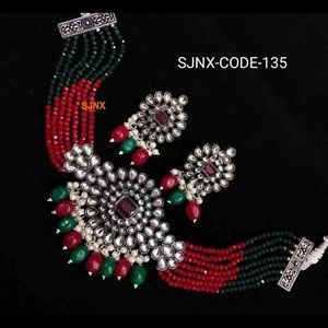 Indian Chocker Necklace Green/Red- Bollywood